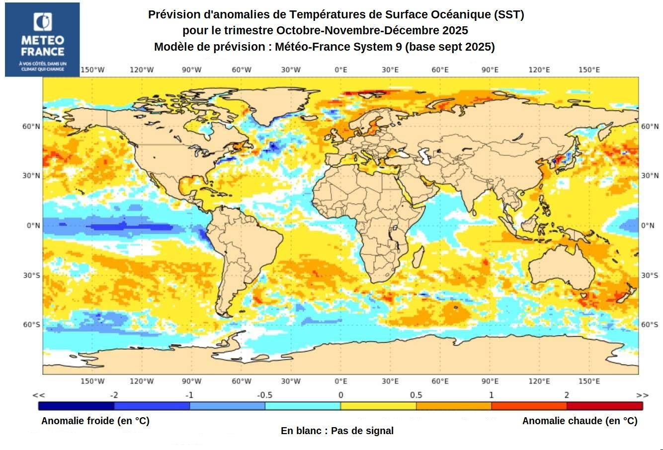 Prévisions d'anomalies de SST pour le trimestre OND 2025