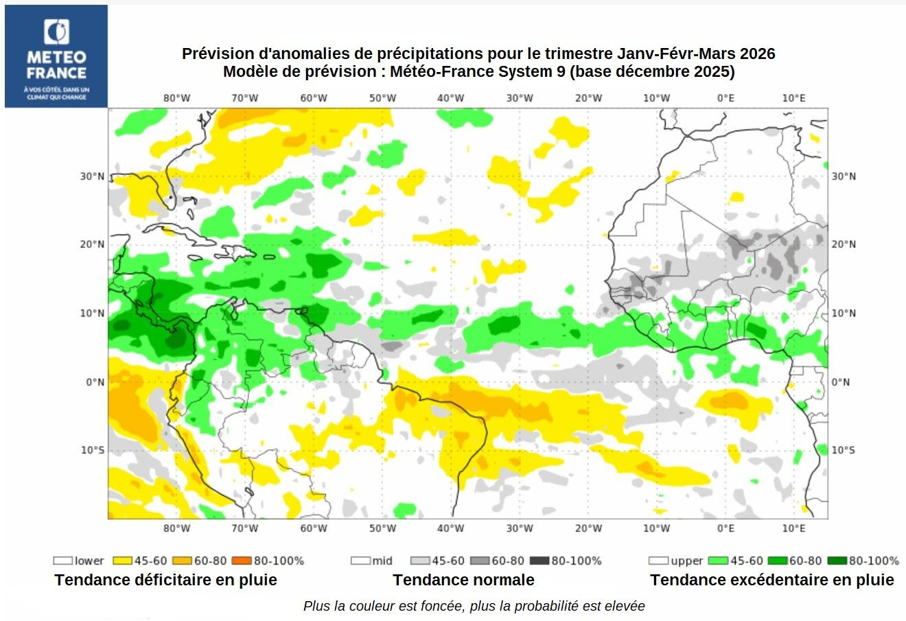 Prévisions d'anomalies de précipitations - Trimestre JFM 2026
