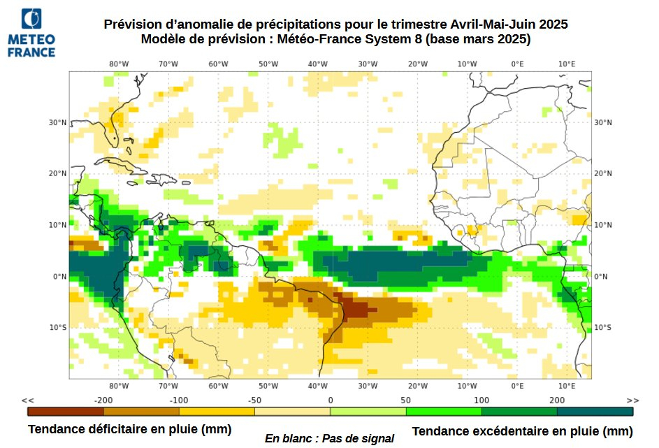 Prévisions d'anomalies de précipitations - Trimestre AMJ 2025