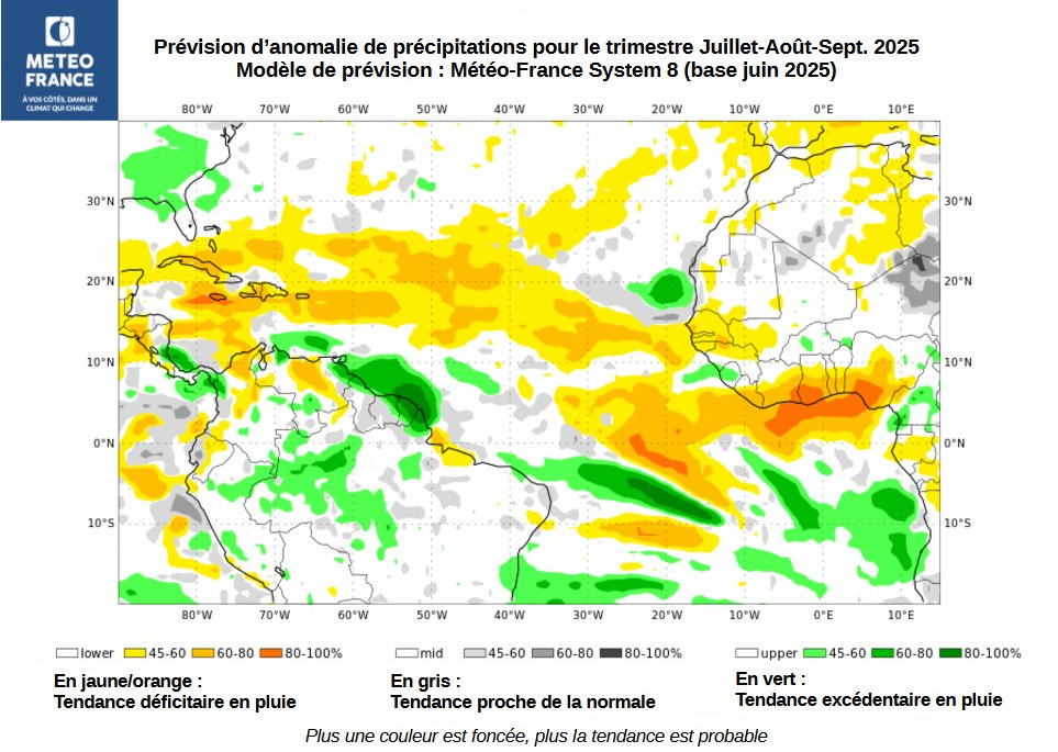Prévisions d'anomalies de précipitations - Trimestre JAS 2025