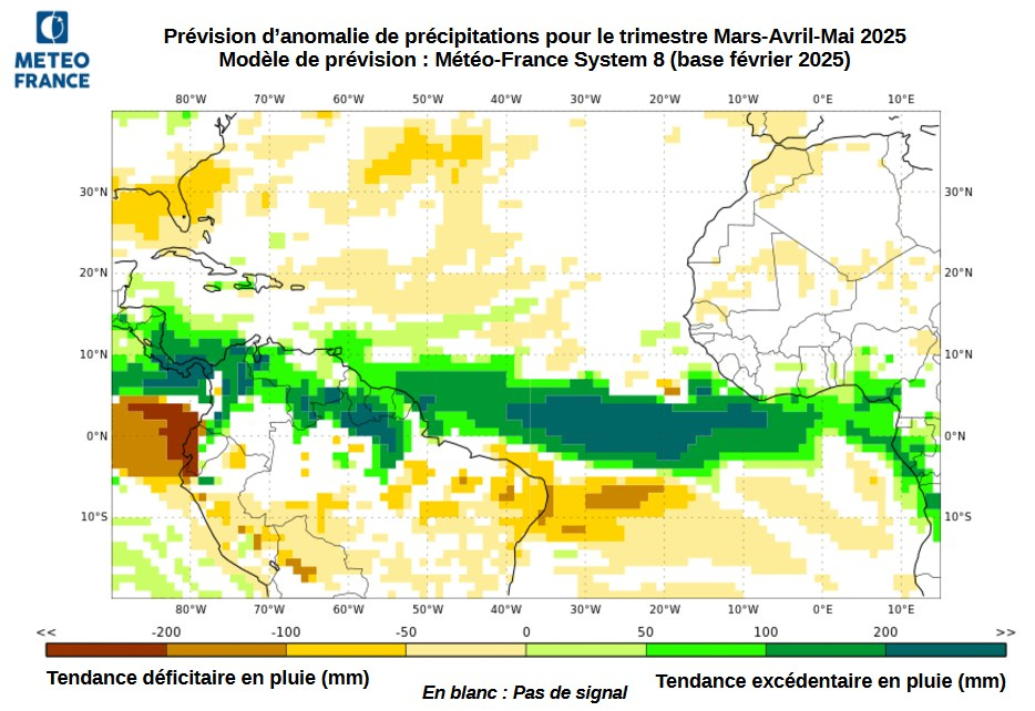 Prévisions d'anomalies de précipitations - Trimestre MAM 2025