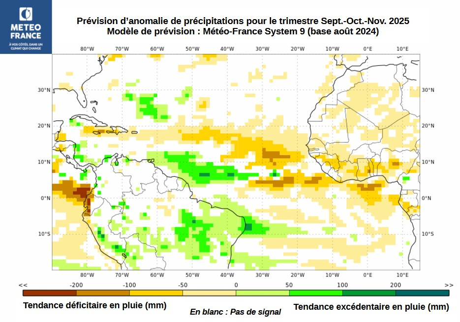 Prévisions d'anomalies de précipitations - Trimestre SON 2025