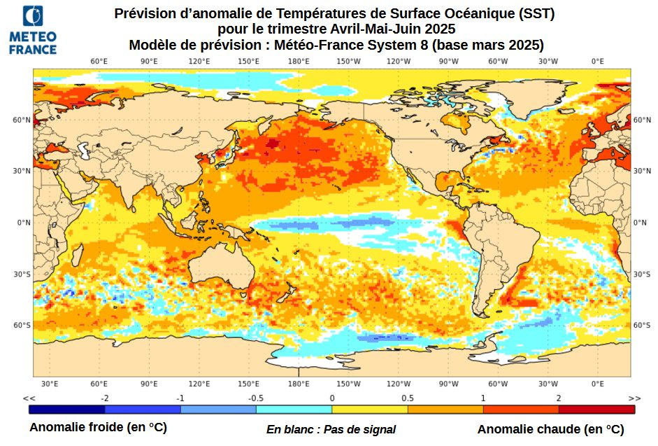 Températures de surface océanique - Trimestre AMJ 2025
