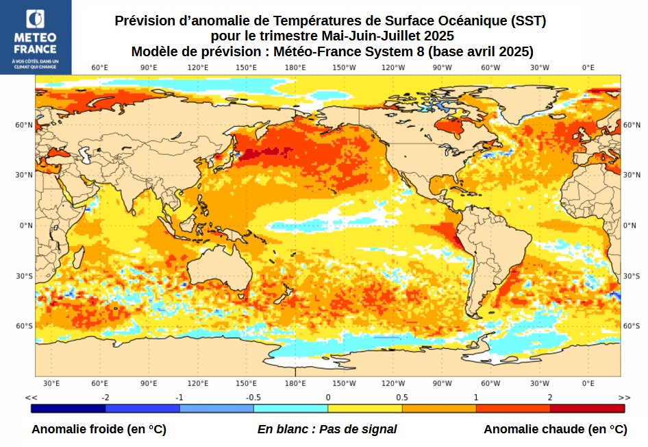 Températures de surface océanique - Trimestre MJJ 2025