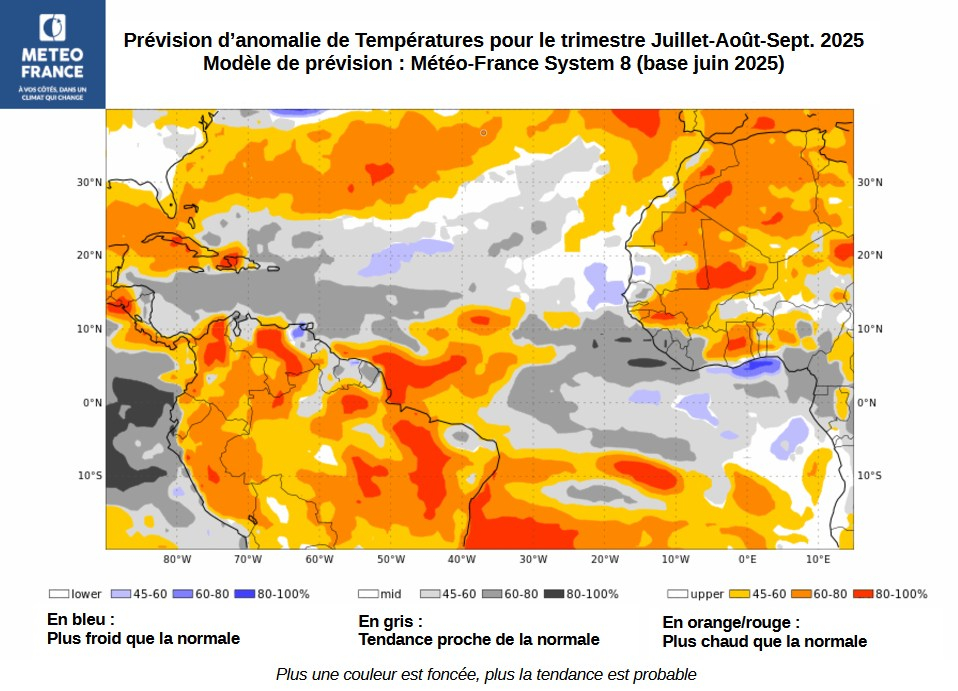 Prévisions d'anomalies de température - Trimestre JAS 2025