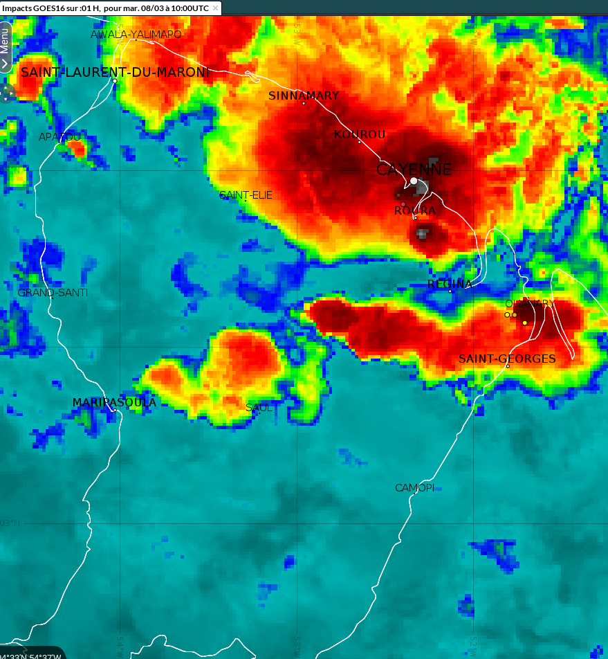 Image satellitaire montrant l'activité pluvio-oraguse de ce matin