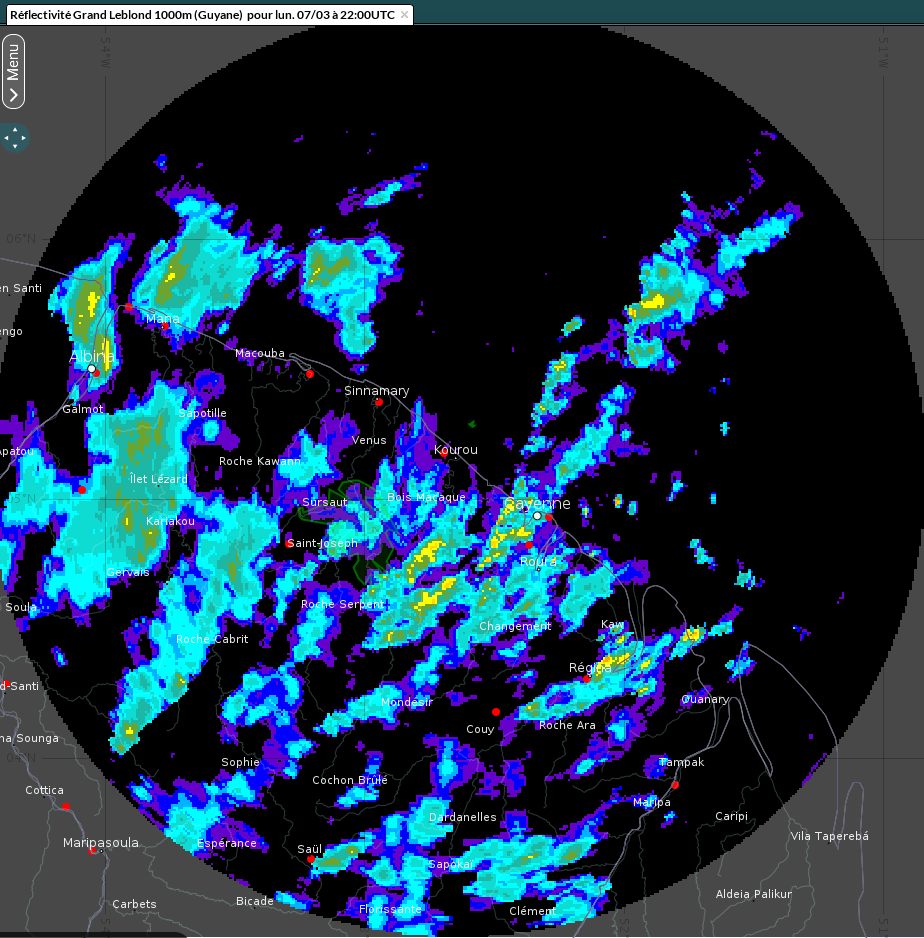 image radar de lundi 7 mars en début de soirée.