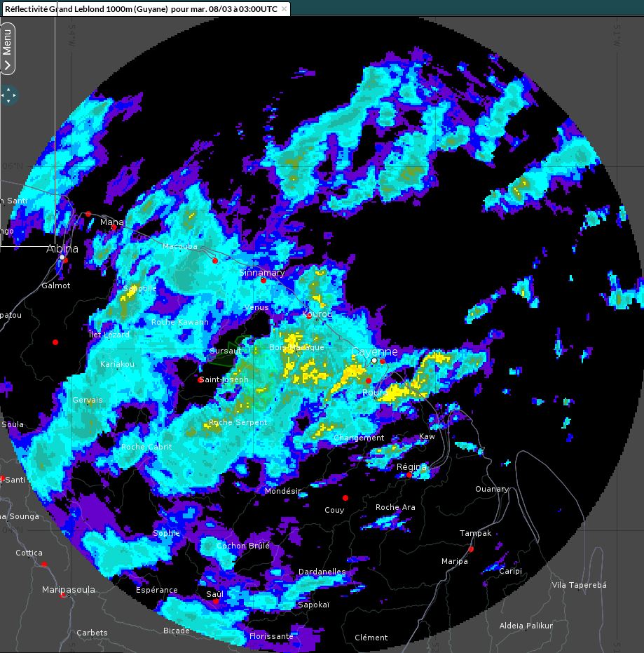Image radar en milieu de nuit de lundi  à  mardi