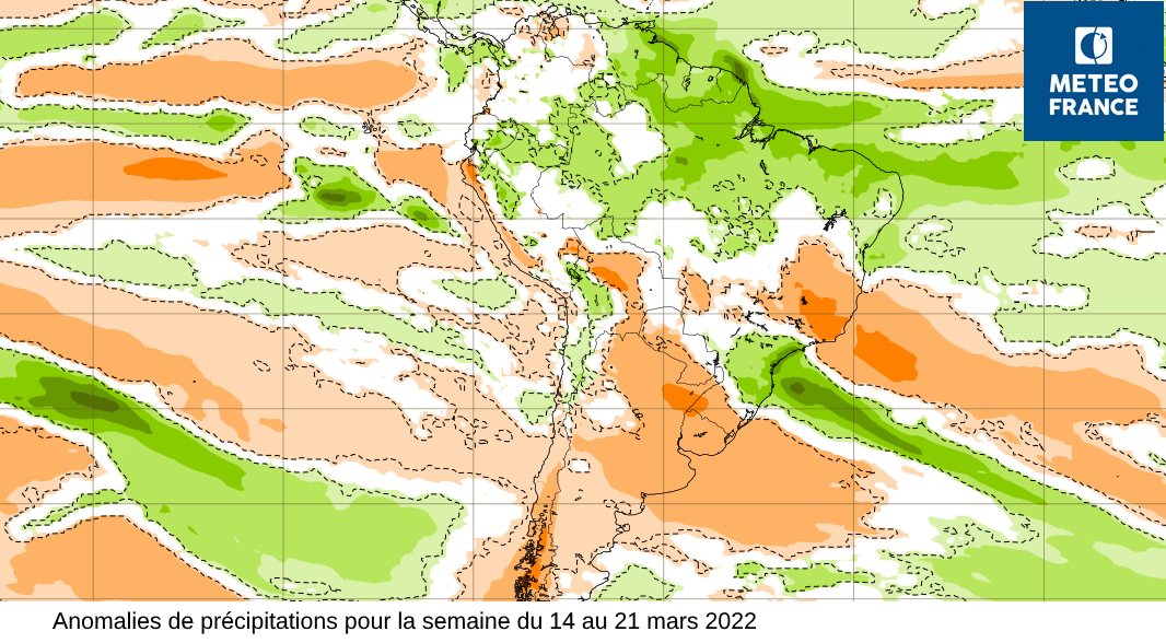 Anomalies de précipitations prévues pour la semaine du 14 au 21 mars 2022