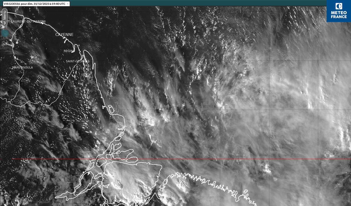Image satellitaire illustrant le grand beau temps sur la Guyane le  31 décembre 2023