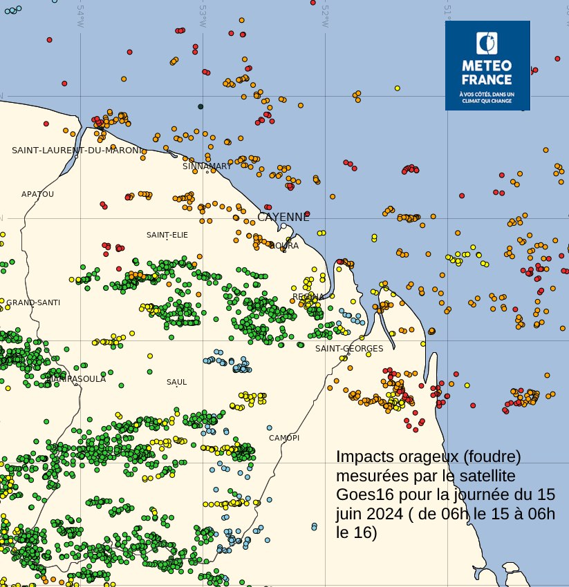 Impacts orageux du 15 juin 2024 mesurés par le satellite GOES16