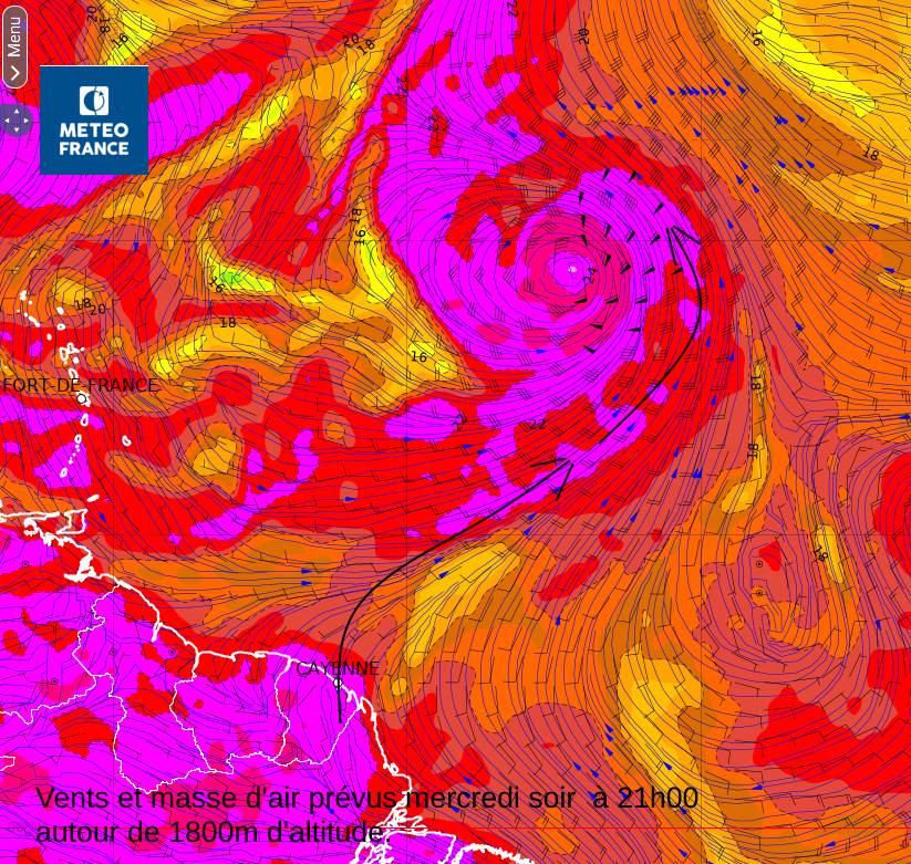 vents et masse d'air prévus dans la soirée du mercredi 2 octobre