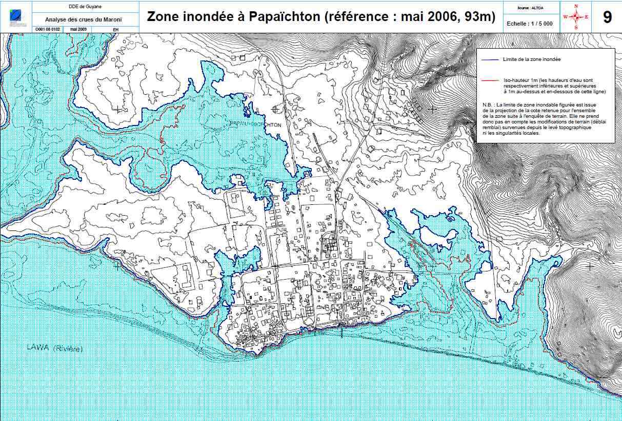 Cartographie des zones inondées  à  Papaïchton en mai 2006