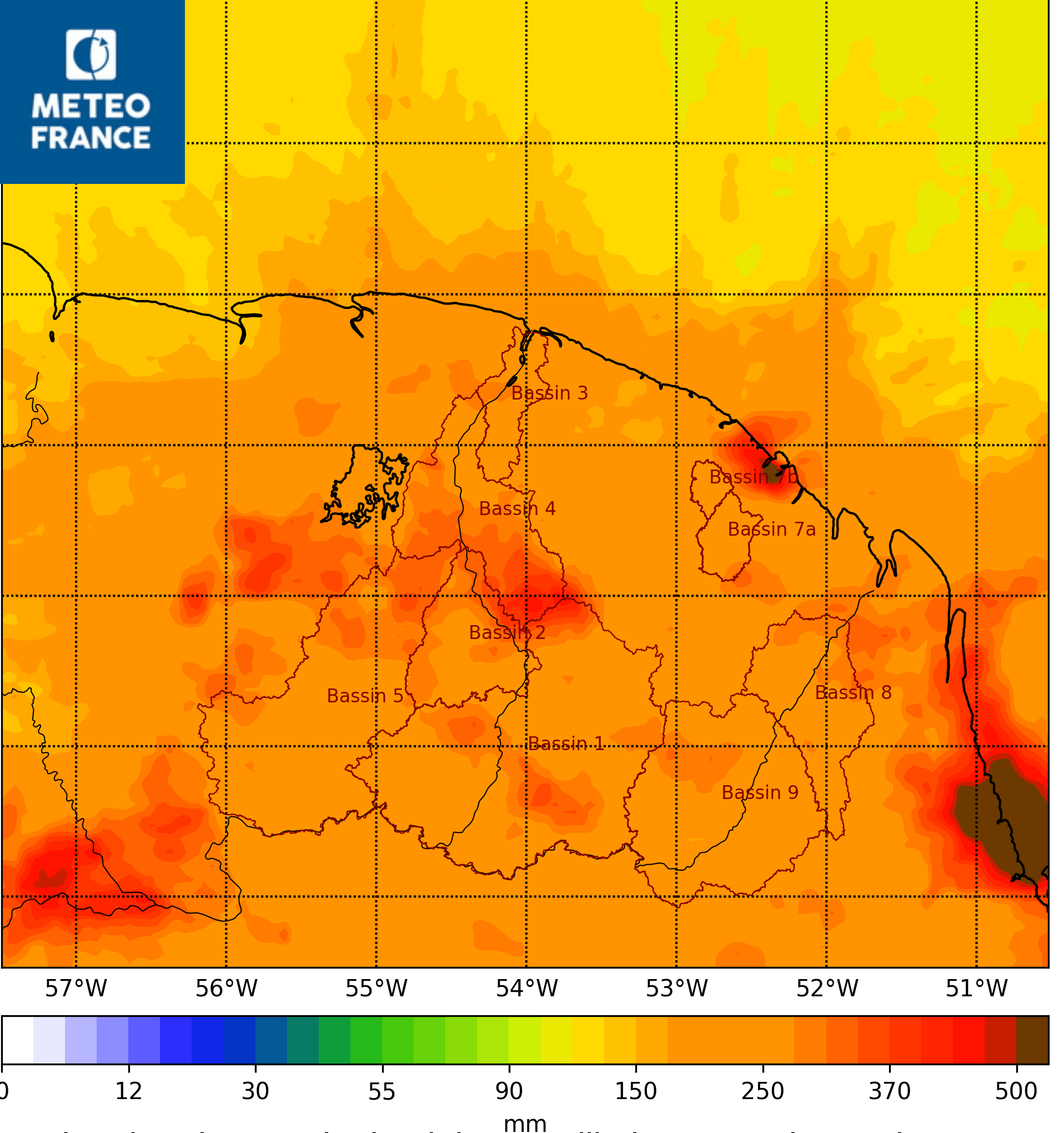 Estimation satellitaires de cumuls de pluies entre le 1 et le 10 mars