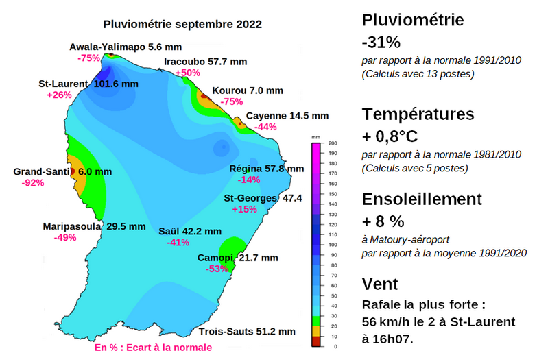 Carte de la pluviométrie de septembre 2022