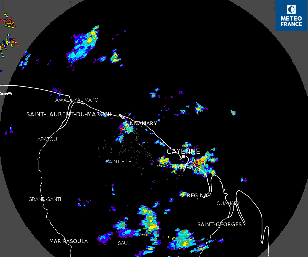 image radar et impacts orageux le  16 août  à 00h30. 