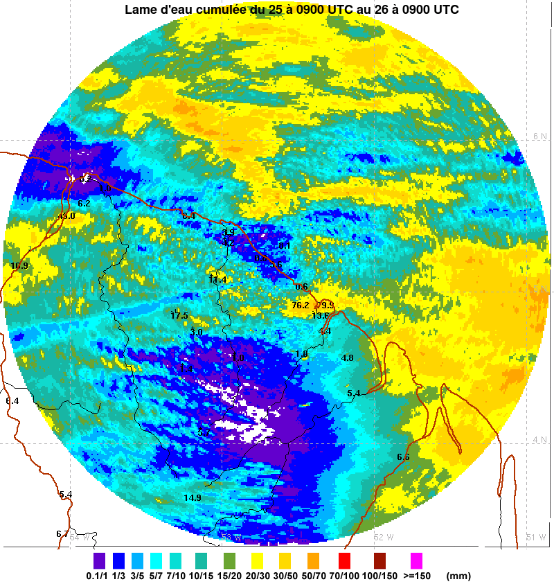 Différence de pluviométrie entre Soula et Tonate pour la journée du 25 mai 2024