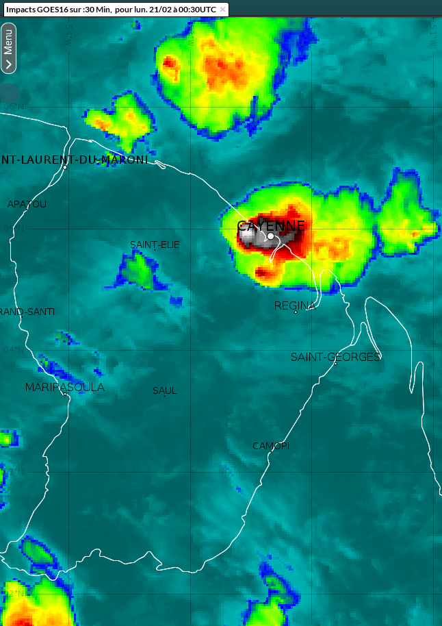Image satellite du cumulo-nimbus de dimanche soir sur Cayenne en pleine maturité 
