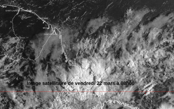 Image satellitaire du 22 mars  à 08h00, l'activité pluvieuse reste sur le nord du Brésil