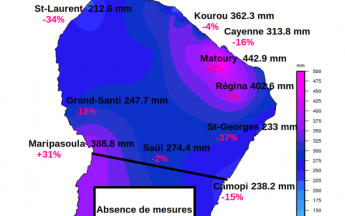 Pluviométrie mensuelle de Guyane - Juin 2021