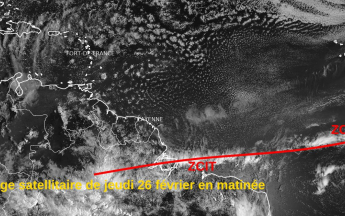 Image satellitaire du  jeudi 26 février en matinée montrant la ZCIT loin au sud de la Guyane