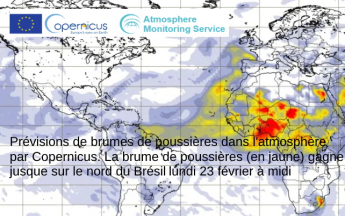 Prévisions de brme de poussières par le programme européen Copernicus pour lundi 23 février  à midi