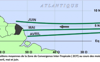 Remontée progressive de la ZCIT avec passage sur la Guyane au cours des mois d'avril, mai et juin