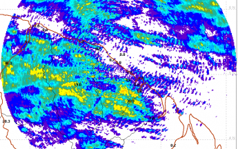 Cumuls de pluies sur  24 heures le  12 Octobre à partir de l'imagerie radar