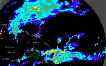 Image radar au moment des fortes pluies dimanche soir sur Cayenne