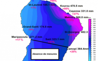 Pluviométrie mois de mars 2021 en Guyane