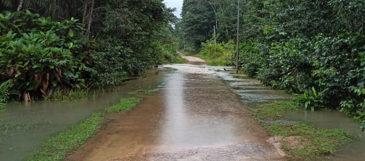 Piste inondée en Guyane en mars 2022