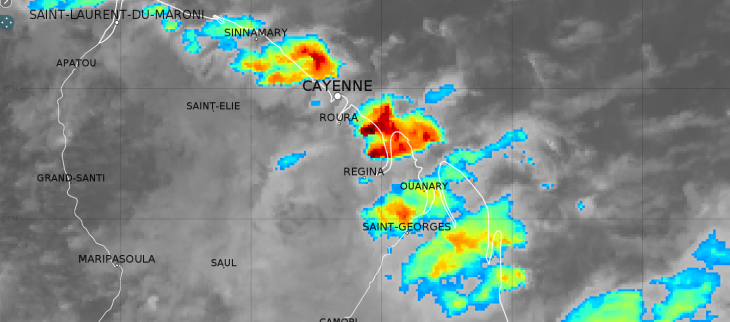 image satellitaire montrant les averses sur le littoral le mardi 29 novembre 2022