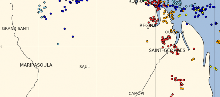 La très forte activité orageuse du 17 avril 2024  en matinée (impacts de foudre mesurés par le satellite GOES16)