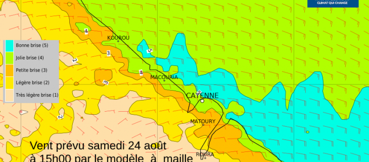 vent prévu samedi 24 août à 15 heures