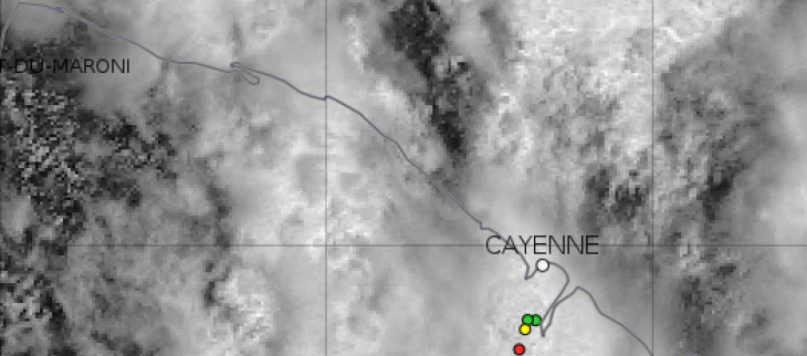 Fait marquant du mois de mars 2021: supercellule orageuse à Matoury Pendant la matinée du 14 mars 2021 une super cellule orageuse s'est développée sur l'Ile de Cayenne, elle a donné un cumul de 134 mm en 3 heures à l'aéroport Félix Eboué