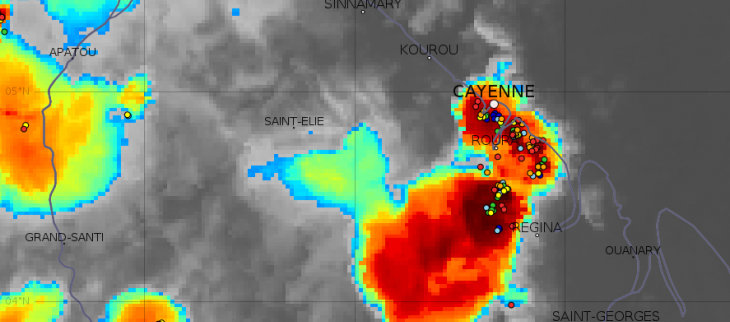 Un orage s'est déclenché sur l'Ile de cayenne dans la soirée de mardi 29 juin 2021 avec une activité électrique forte et des cumuls de pluies impressionants  à  Cayenne