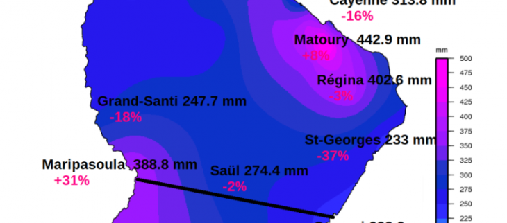 Pluviométrie mensuelle de Guyane - Juin 2021