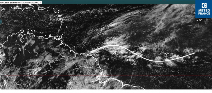 image satellitaire illustrant le retour de la ZCIT à la latitude de la Guyane