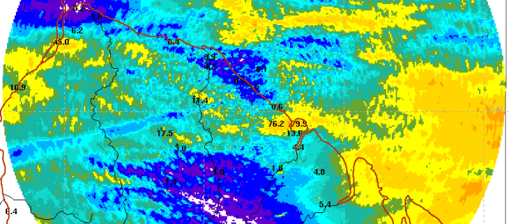 Cumuls de pluies sur  24 heures du 25 mai 2024 à 06h au 26 mai 2024 à 06h , très grande diffèrence de cumuls entre Macouria et Soula pourtant très proches