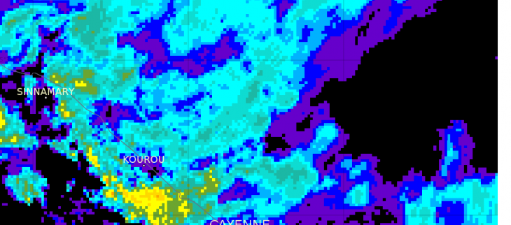 Image radar montrant l'arrivée de la ligne de grain du 22 juin 2020 sur le littoral guyanais