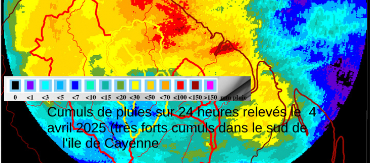 image radar montrant les très forts cumuls observés dans le secteur de Roura le 4 avril 2025 image radar montrant les très forts cumuls observés dans le secteur de Roura le 4 avril 2025
