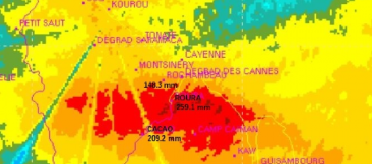 Lame d'eau en 24 heures issue du radar du CSG ( cumuls en  24 heures du 26 à 06 heures au  27 à 06 heures.