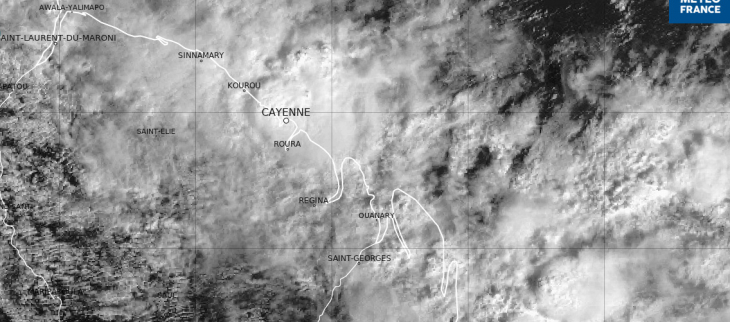 Image satellitaire du 29 janvier en matinée (fortes pluies entre Cayenne et Kourou)
