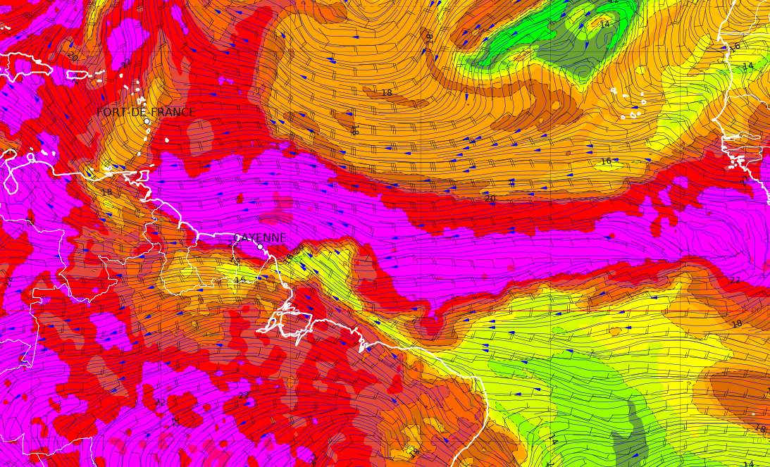 Masse d'air prévue mercredi 23 octobre dans les basses couches de l'atmosphère