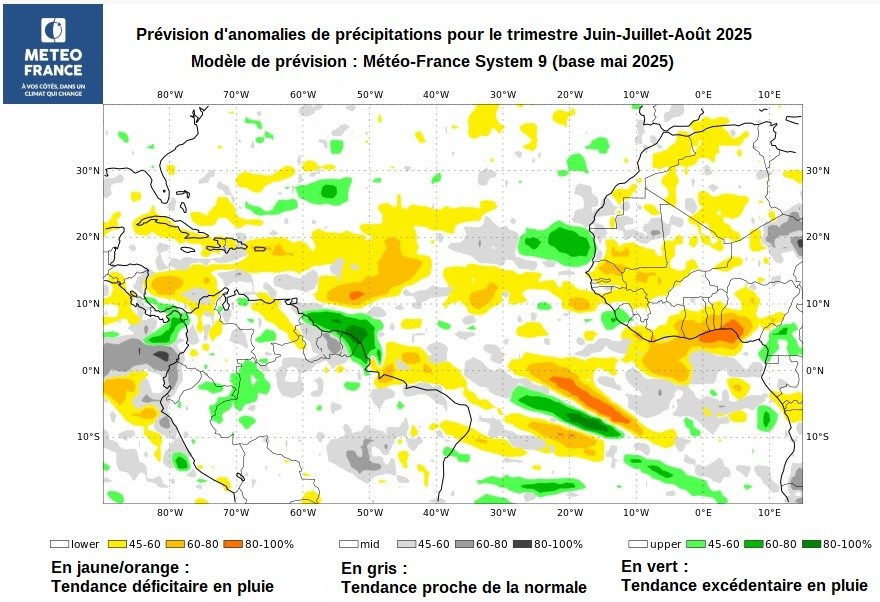 Prévisions d'anomalies de précipitations - Trimestre JJA 2025