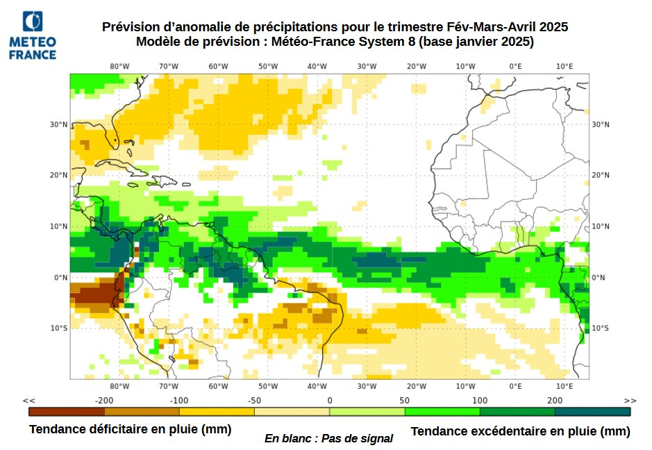 Prévisions d'anomalies de précipitations - Trimestre FMA 2025