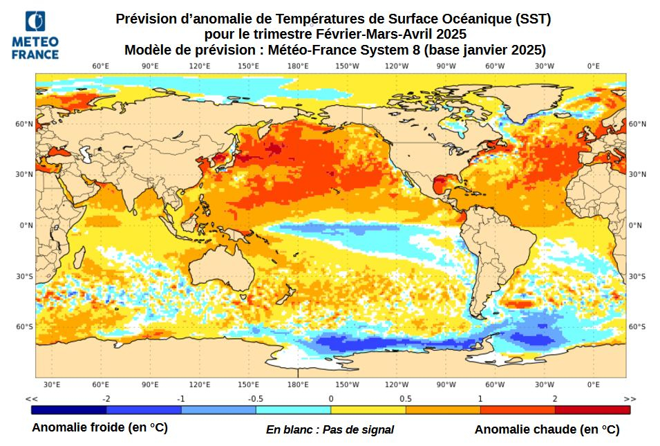 Températures de surface océanique - Trimestre FMA 2025