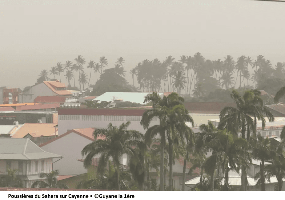 Brume de poussières d'origine sahrienne sur Cayenne ( crédit photographie Guyane la 1ère)